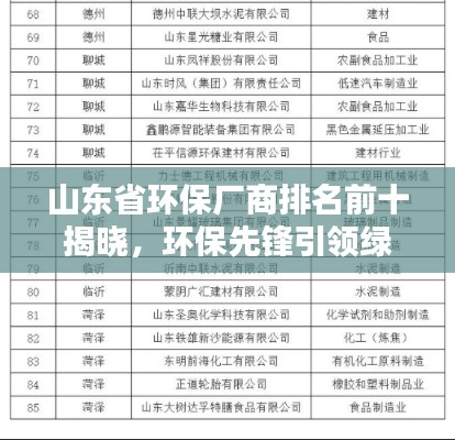 山东省环保厂商排名前十揭晓，环保先锋引领绿色力量！